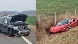 Dacia Duster se srazila s Ferrari. To skončilo s milionovými škodami v příkopě