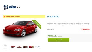 Alza začala prodávat elektromobily Tesla. Má jich zatím jen pár