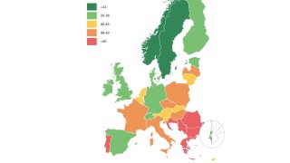 Mapa počtu úmrtí v Evropě